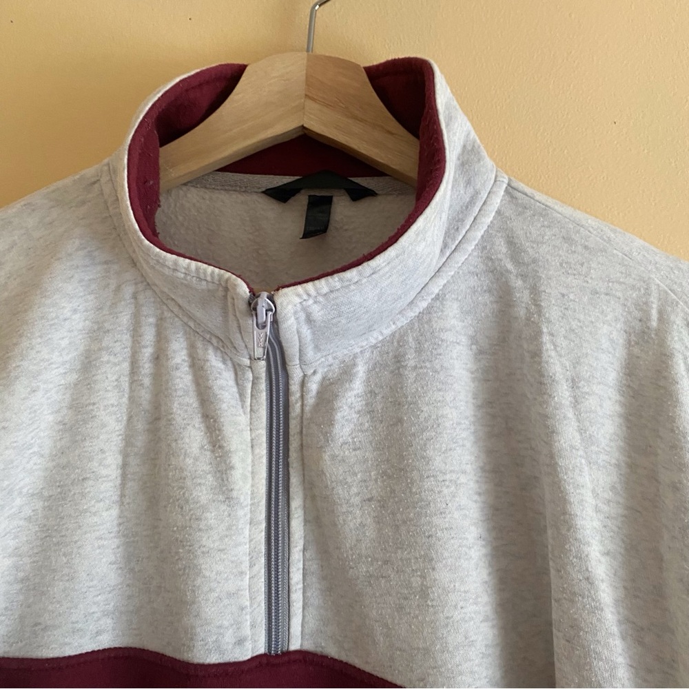 Y2K McMaster University Unique Wool Quarter Zip Sweatshirt Grey Burgundy XXL - Picture 5 of 16